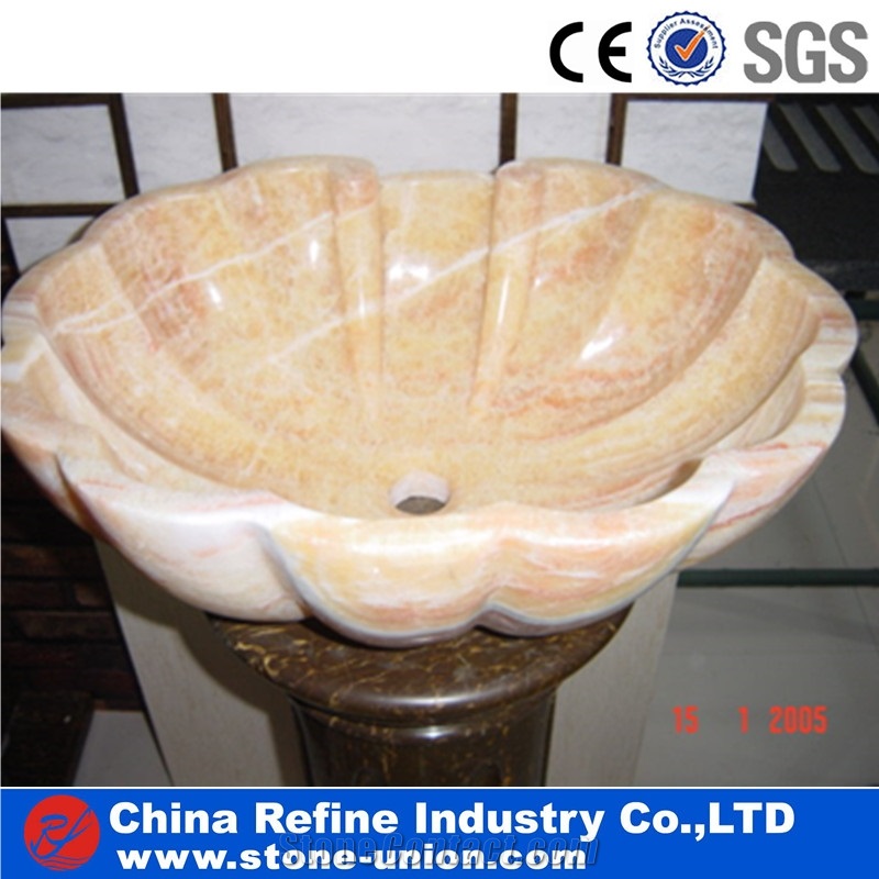 Round Yellow Onyx Honey Onyx Vessel Sinks Basins