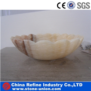 Round Yellow Onyx Honey Onyx Vessel Sinks Basins