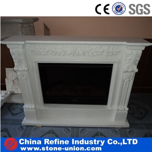 Sculptured White Marble Fireplace Cover Interior