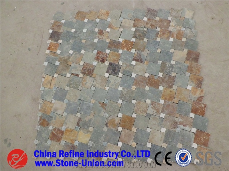 Square Slate Mosaic Wall Panel Exterior Decoration