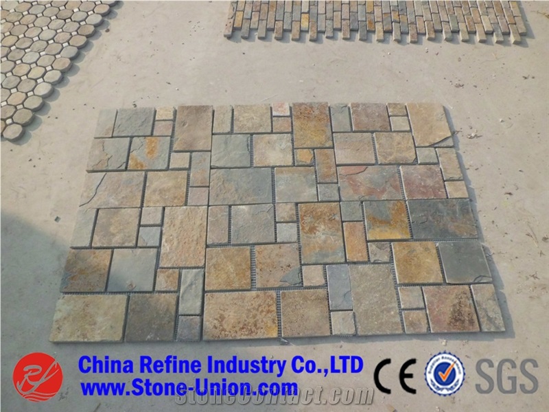 Square Slate Mosaic Wall Panel Exterior Decoration