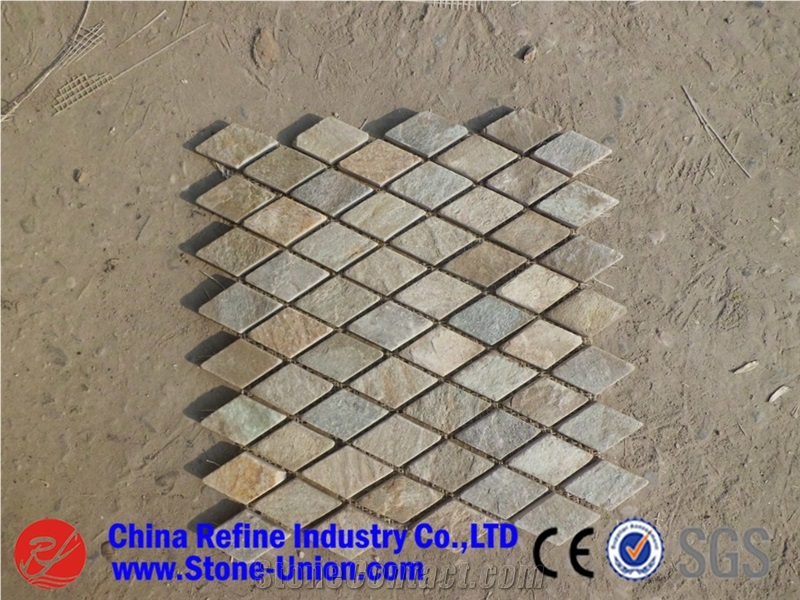 Square Slate Mosaic Wall Panel Exterior Decoration