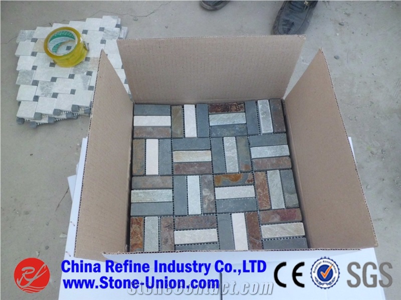 Square Slate Mosaic Wall Panel Exterior Decoration