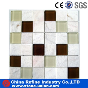 White Marble Mixed Glass Mosaic Pattern Tiles