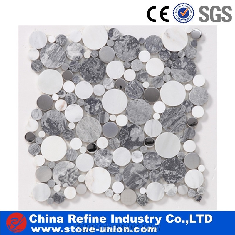 White Marble Mixed Glass Mosaic Pattern Tiles
