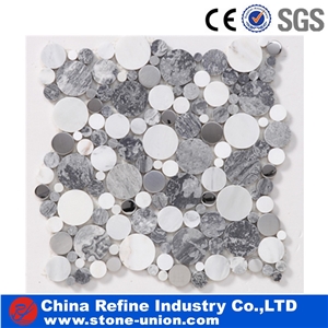White Marble Mixed Glass Mosaic Pattern Tiles
