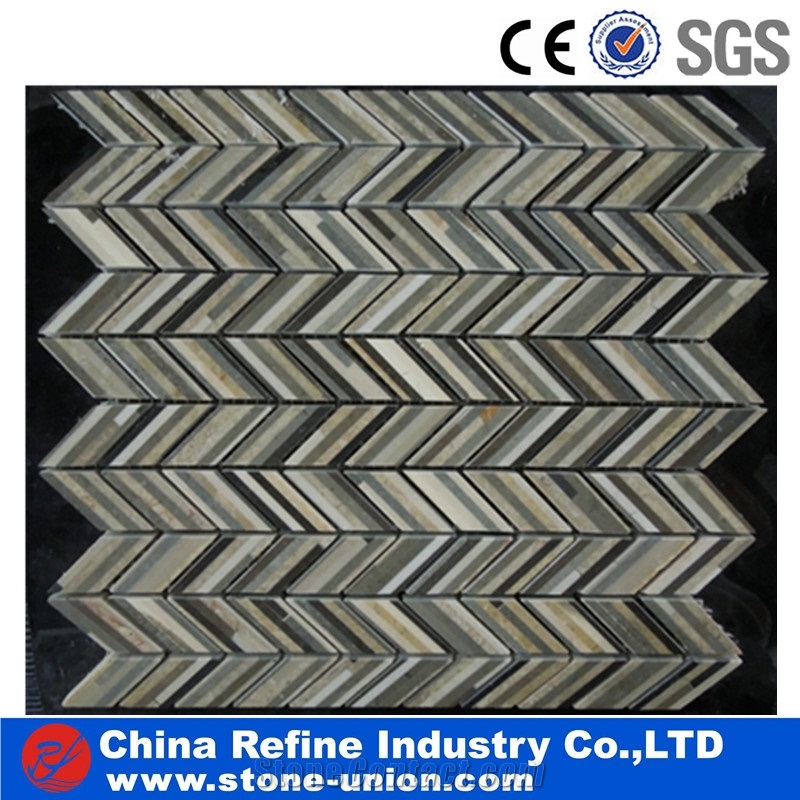 White Marble Mixed Glass Mosaic Pattern Tiles