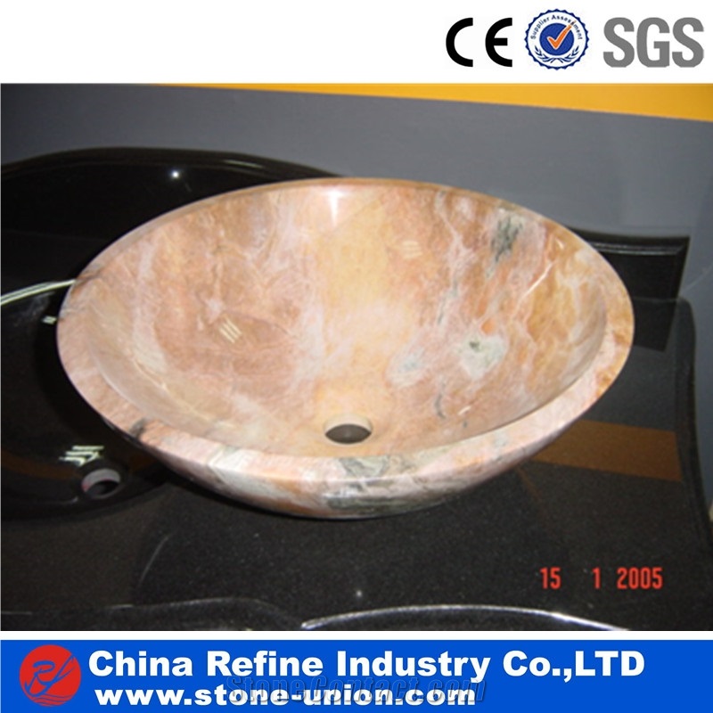 Yellow Marble Polished Natural Stone Vessel Sinks