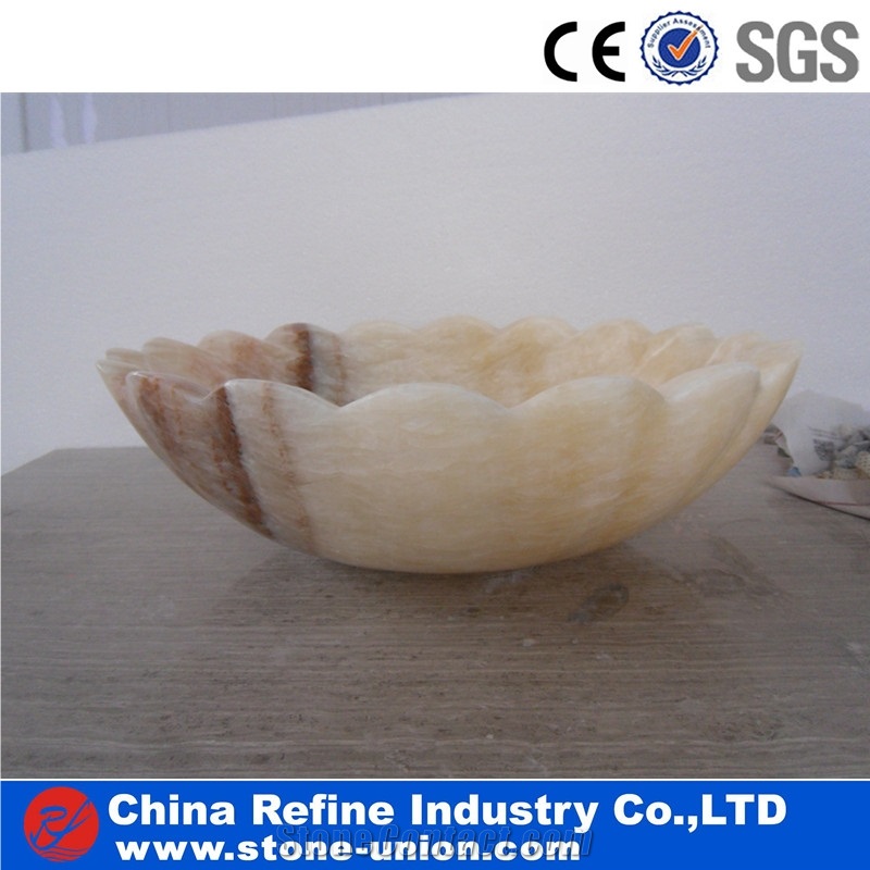 Yellow Marble Polished Natural Stone Vessel Sinks
