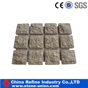 Yellow Rusty Granite Paving On Mesh, Paving Stone