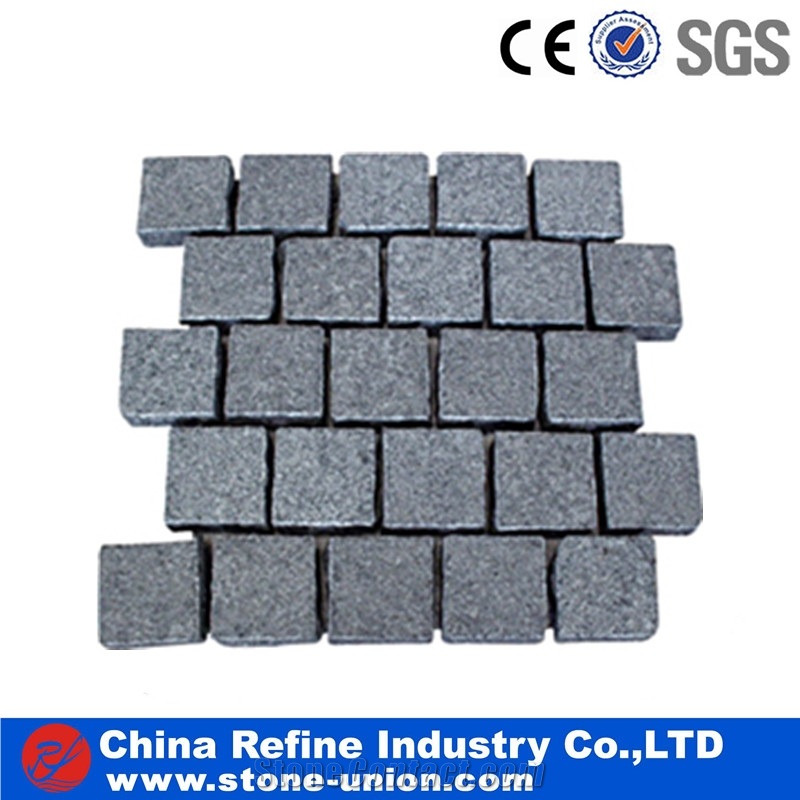 Yellow Rusty Granite Paving On Mesh, Paving Stone