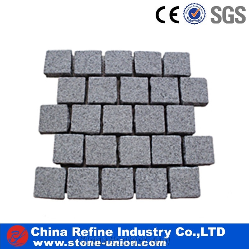 Yellow Rusty Granite Paving On Mesh, Paving Stone