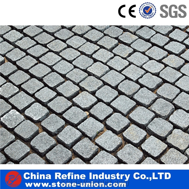 Yellow Rusty Granite Paving On Mesh, Paving Stone