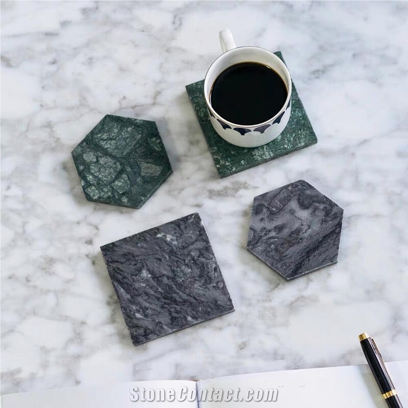 Marble Round and Unregular Coast Black White Green