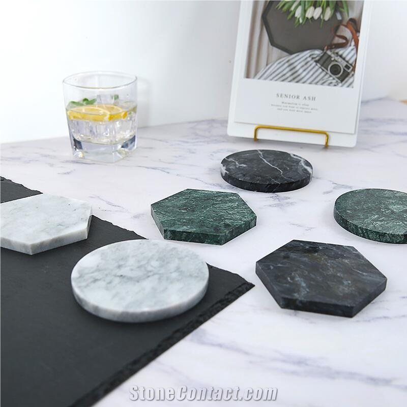 Marble Round and Unregular Coast Black White Green