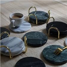 Marble Round and Unregular Coast Black White Green