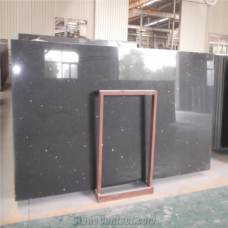 Polished Black Quartz Slab Flooring Tile
