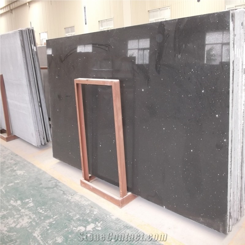 Polished Black Quartz Slab Flooring Tile