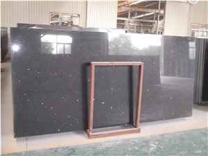 Polished Black Quartz Slab Flooring Tile