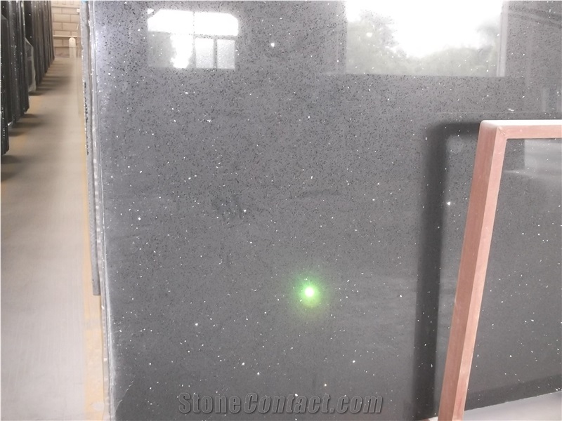 Polished Black Quartz Slab Flooring Tile