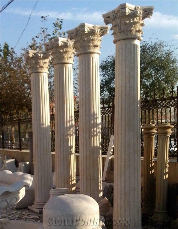 Hand Carved Garden Multicolor Stone Column Pillar