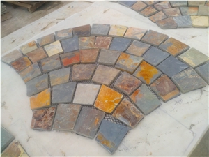 Rustic Slate Stone Pavings Cobble Stone Fan Shape On Mesh