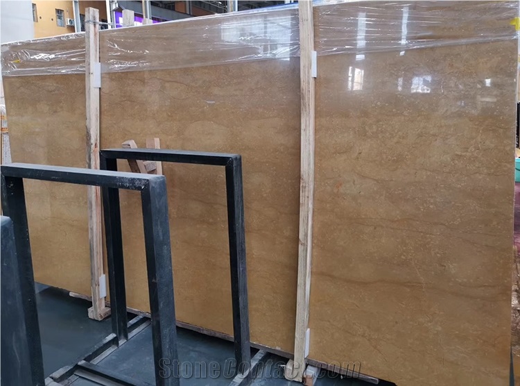 White Marble And Emperor Gold Marble Waterjet Cut Floor Tiles