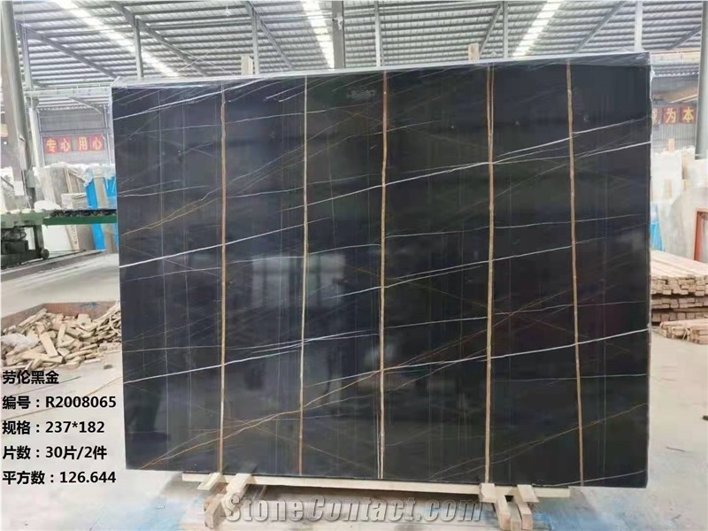 Tunisia Lauren Black Gold Marble Slabs-Polished