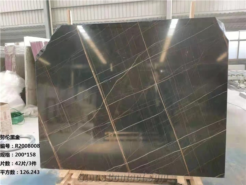 Tunisia Lauren Black Gold Marble Slabs-Polished