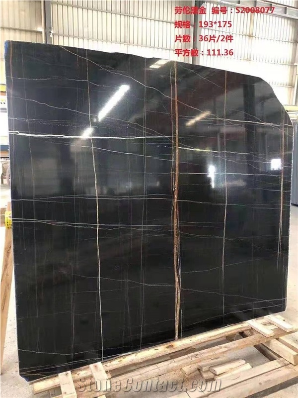 Tunisia Lauren Black Gold Marble Slabs-Polished