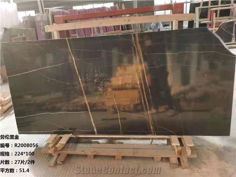 Tunisia Lauren Black Gold Marble Slabs-Polished