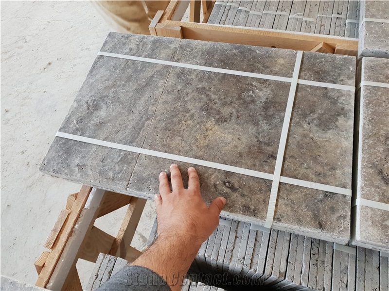 Silver Tumbled Travertine Pattern, Afyon Silver Travertine