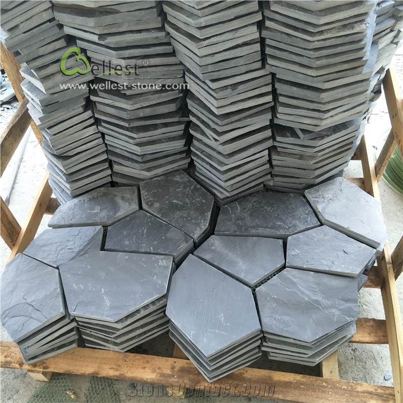 Black Slate Meshed Irregular Shaped Paving Stone