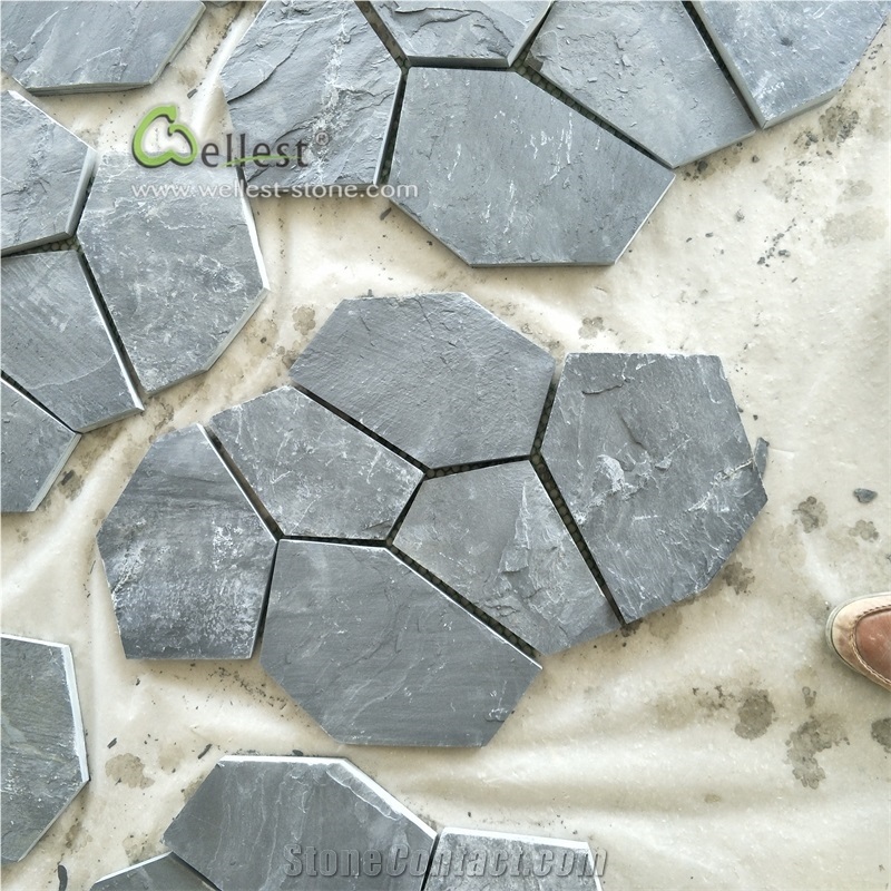 Black Slate Meshed Irregular Shaped Paving Stone