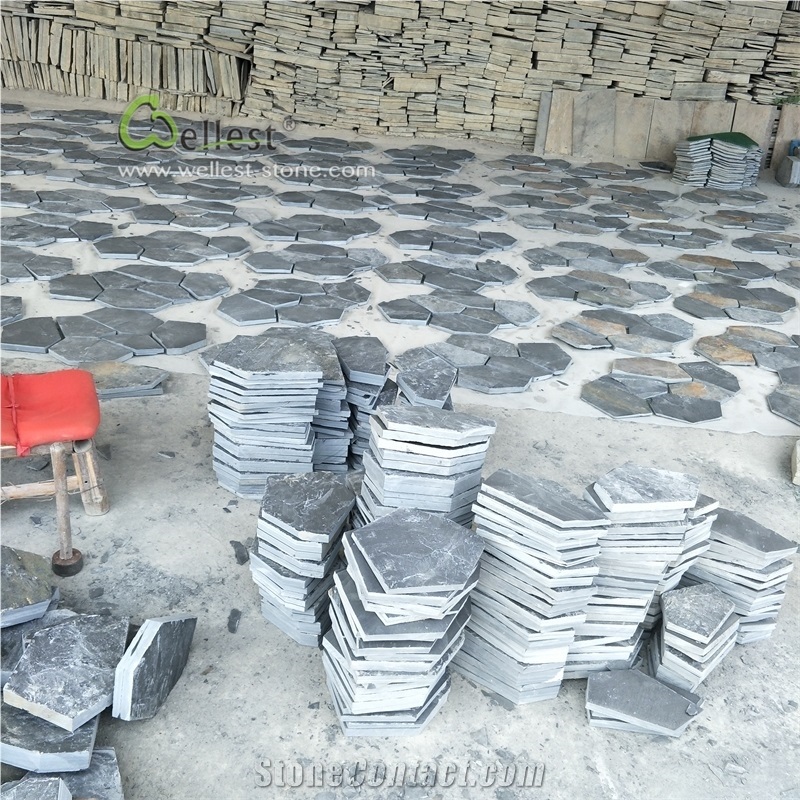 Black Slate Meshed Irregular Shaped Paving Stone