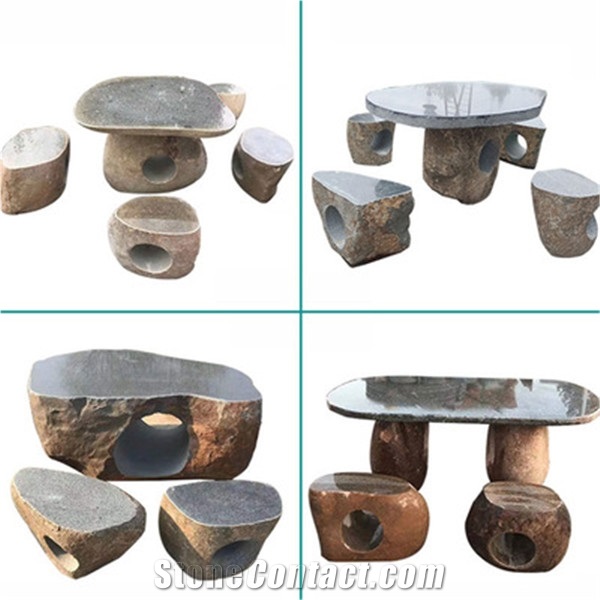 Black Basalt Stone Carving Garden Table and Chairs