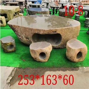 Black Basalt Stone Carving Garden Table and Chairs