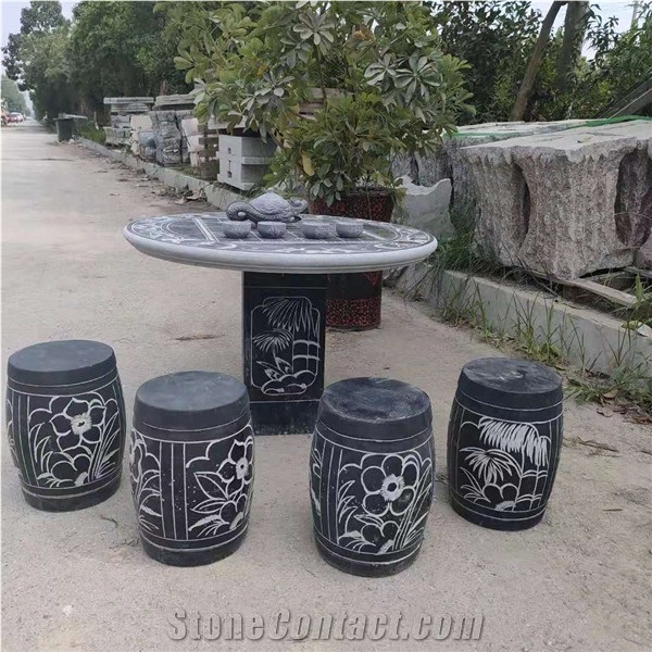 Black Limestone Table and Chairs for Garden