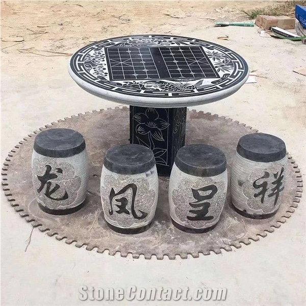 Black Limestone Table and Chairs for Garden