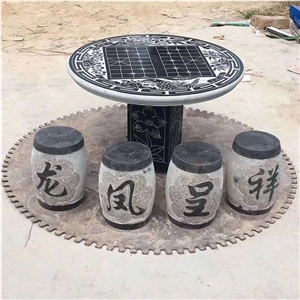 Black Limestone Table and Chairs for Garden
