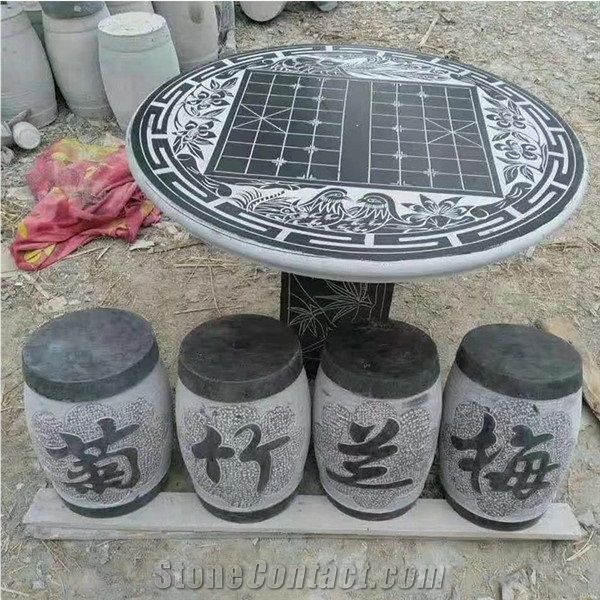 Black Limestone Table and Chairs for Garden
