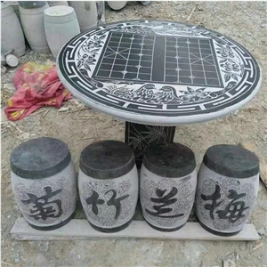 Black Limestone Table and Chairs for Garden