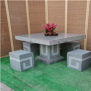 Grey Granite Stone Round Dining Table, Stool Home