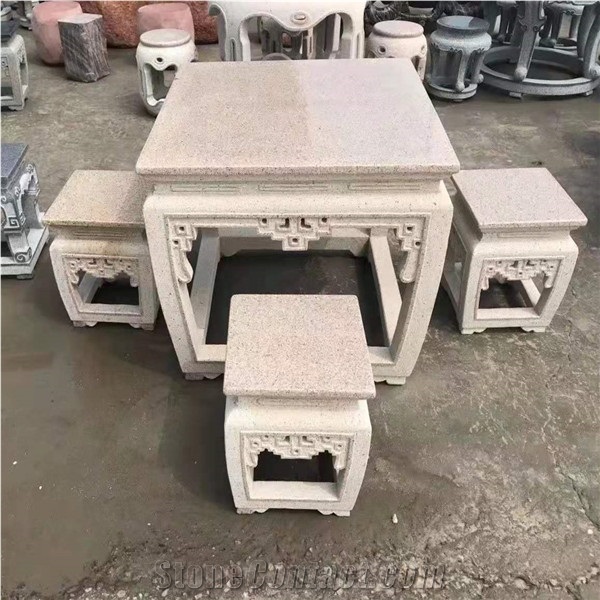 Pink Granite Stone Garden Square Table and Stool