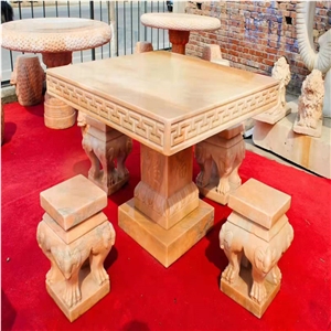 Pink Granite Stone Garden Square Table and Stool