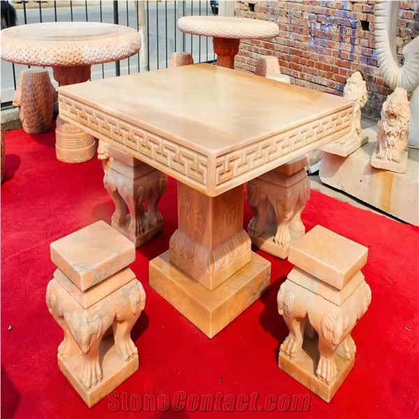 Pink Marble Sets Of Stone Garden Furniture