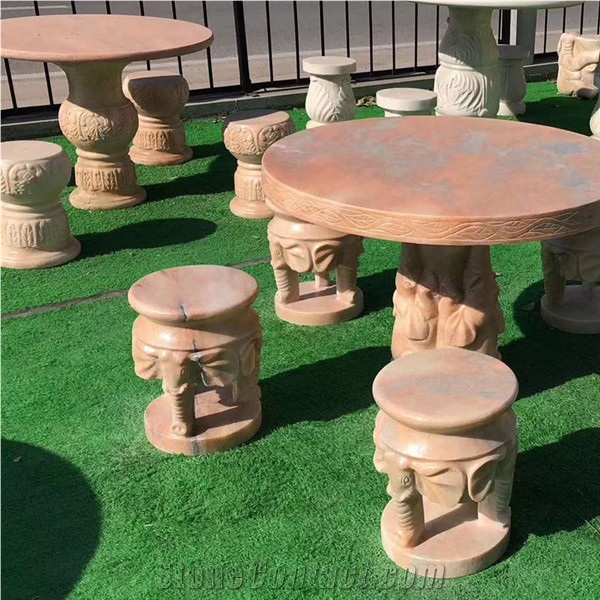 Round Pink Marble Top Kitchen Table and Chairs