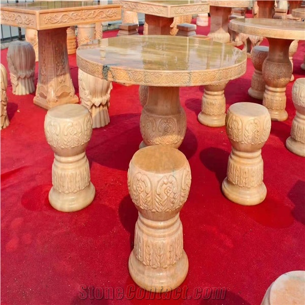 Round Pink Marble Top Kitchen Table and Chairs