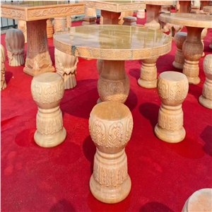 Round Pink Marble Top Kitchen Table and Chairs