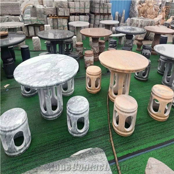 Round Pink Marble Top Kitchen Table and Chairs